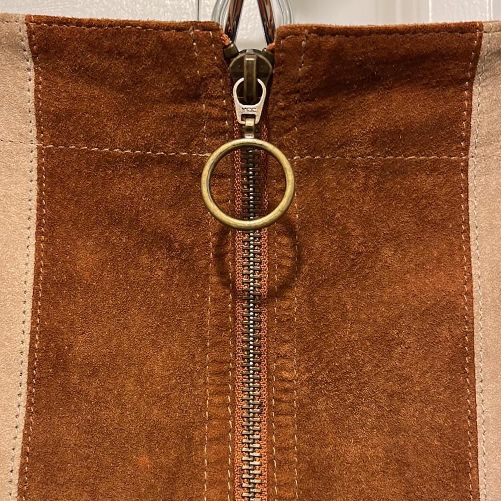 White Crow Vertical Patchwork Brown Suede Skirt, … - image 7